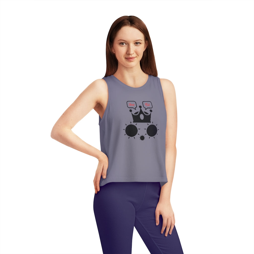 100%Organic Cotton Women's Dancer Cropped Tank Top Cat Sleep Eat