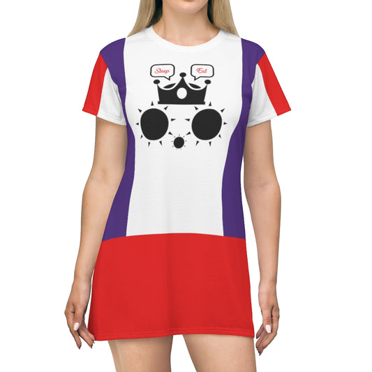 Cat Eat Sleep T-Shirt Dress White Red Purple Red Sleeves