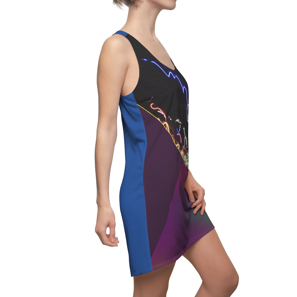 Electric Lights Women's Cut & Sew Racerback Dress Purple Green fading Blue Back