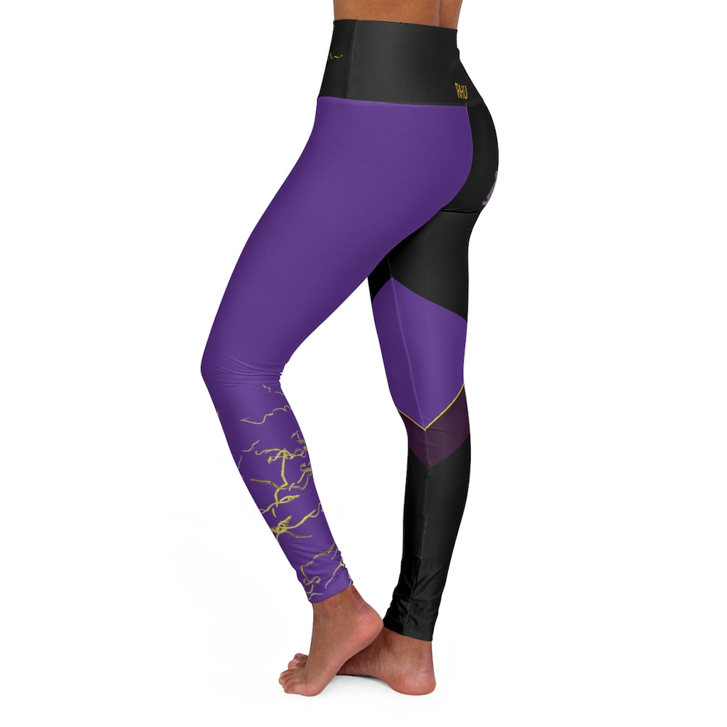 Gold Electric Lights Back Buddha Logo Est High Waisted Yoga Legging RHU Black/Purple