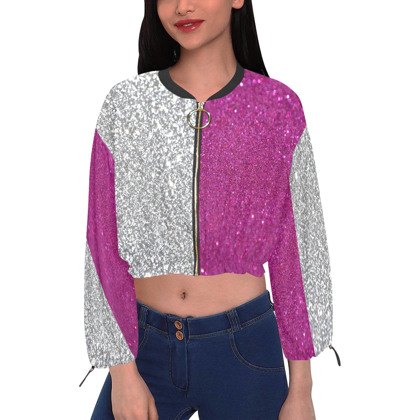 I'm Festive Silver Purple Glitters Chiffon Cropped Jacket