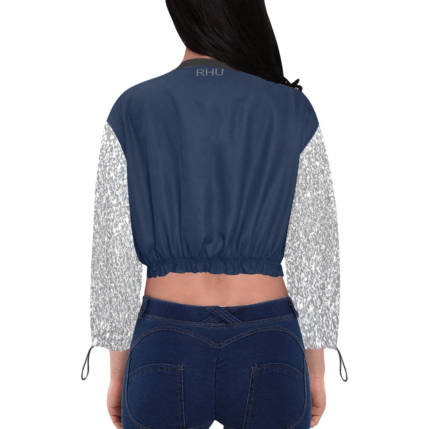 I'm Festive Silver Glitters/Blue Chiffon Cropped Jacket