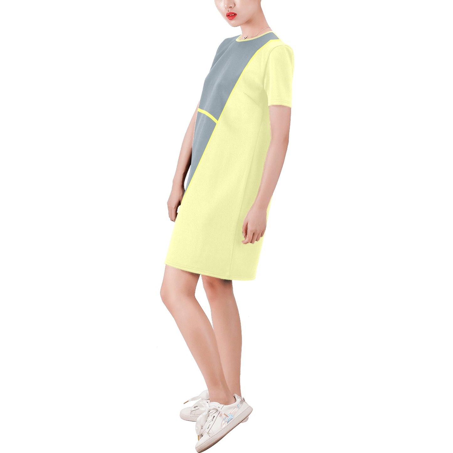 Pale yellow grey A Line Dress