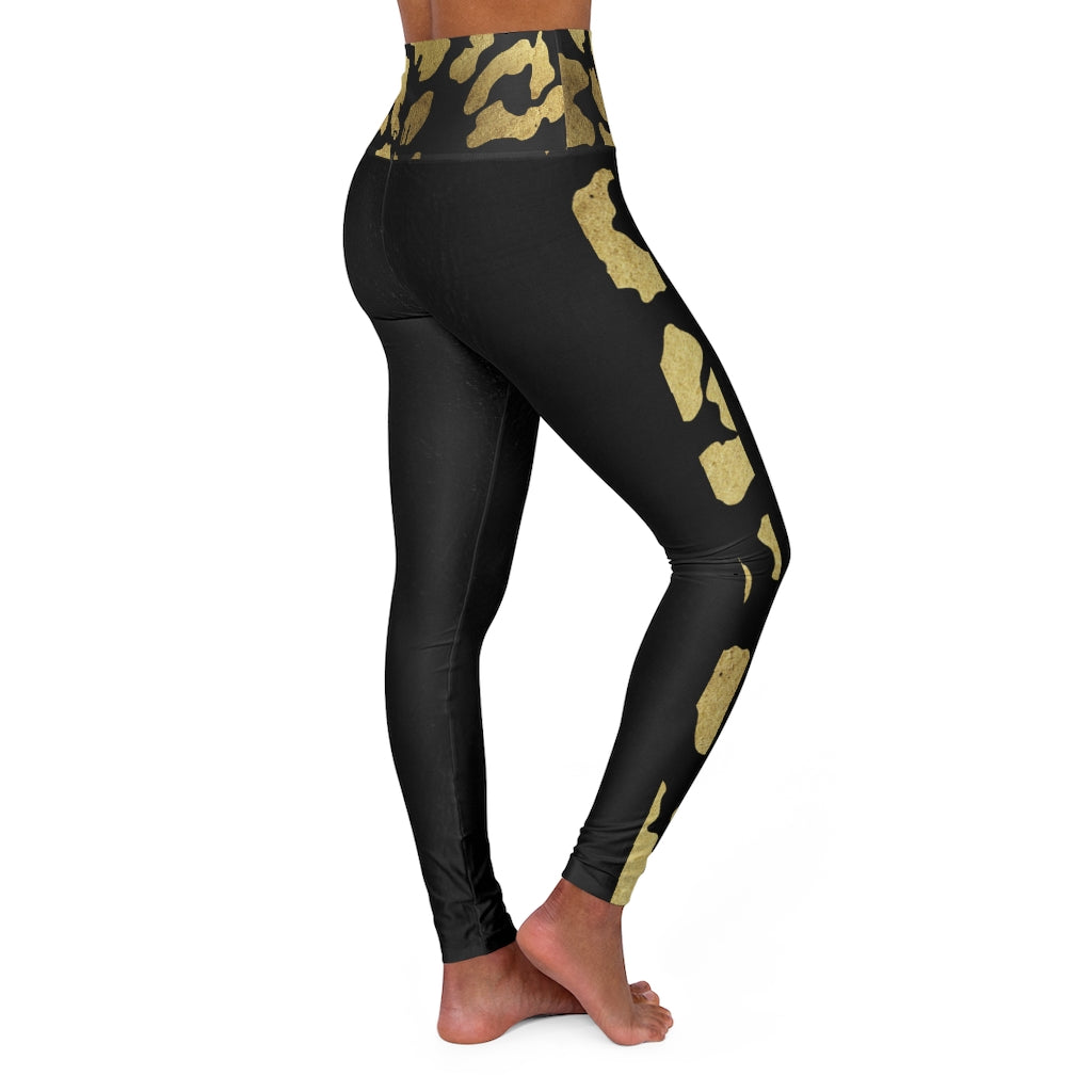 I'm Festive High Waisted Leggings Black Leather Leopard Print