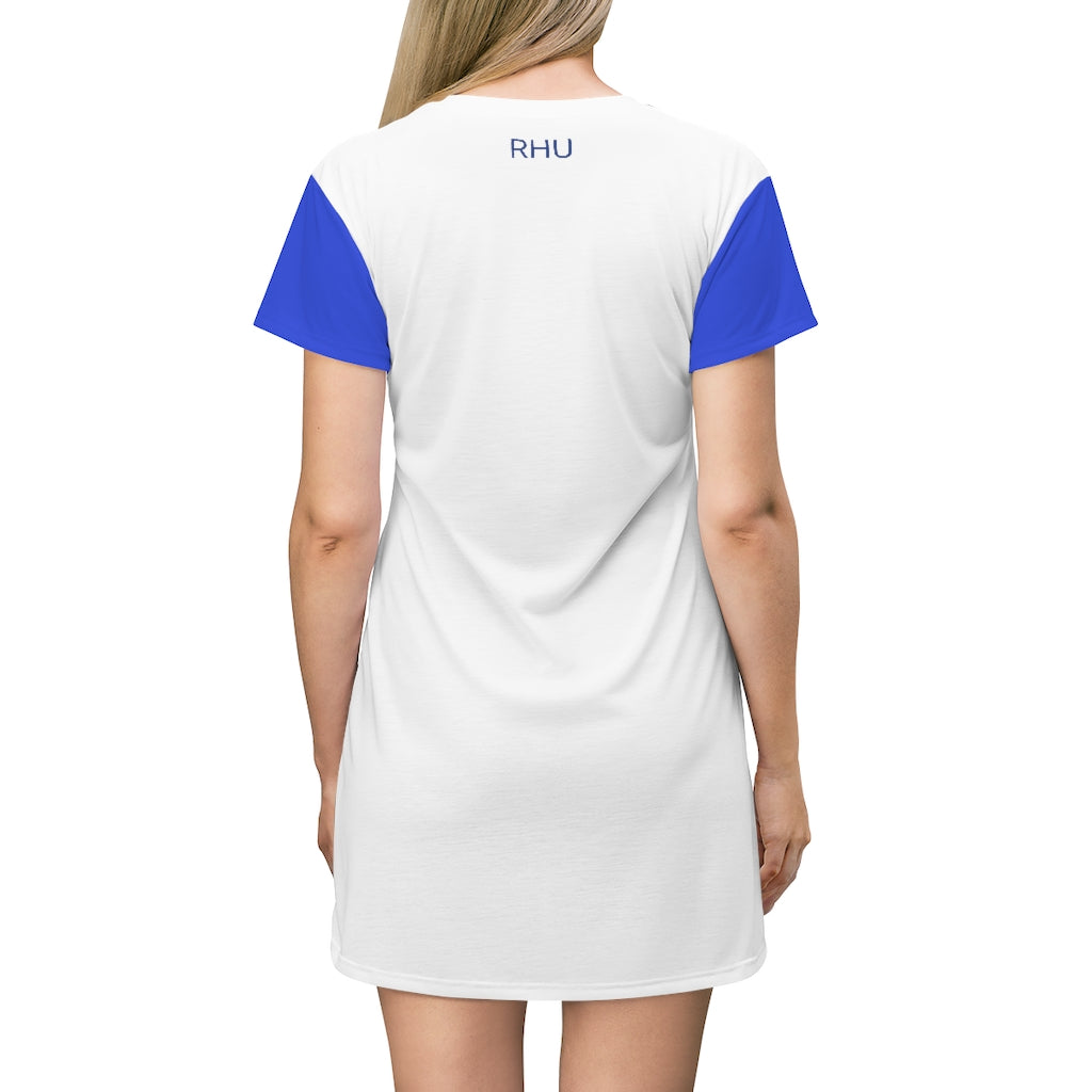 Human Rights LINFA T-Shirt Dress White Blue Sleeves 2