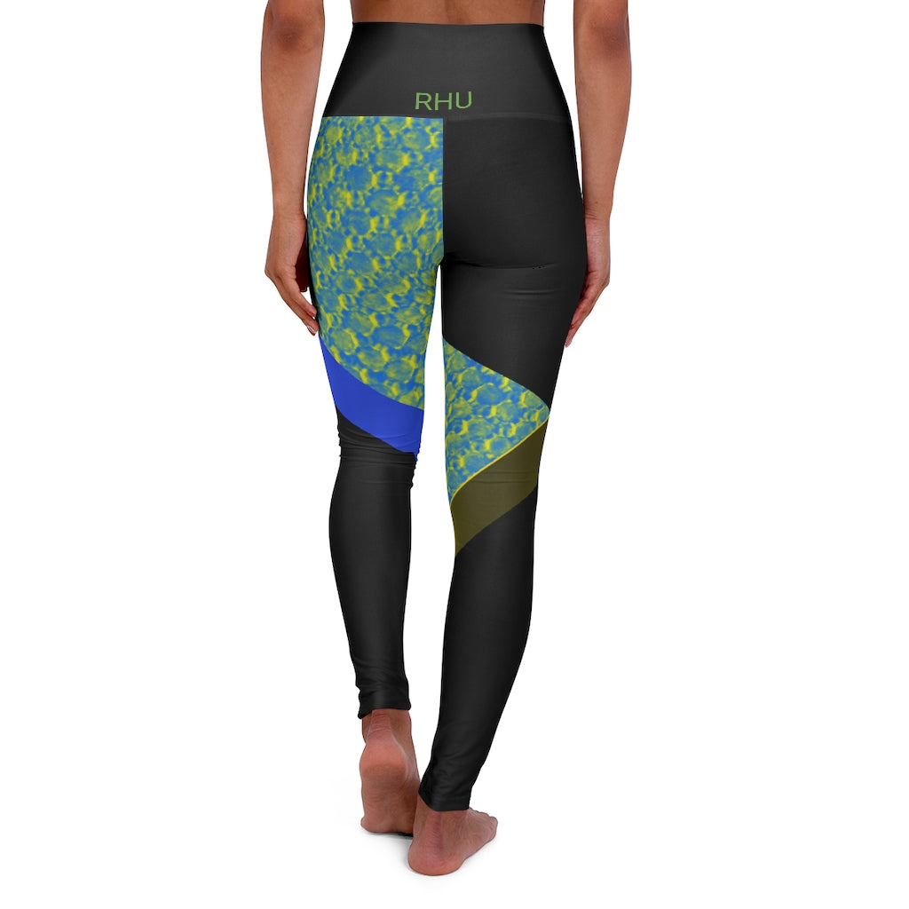 Duo Tone Blue Yellow High Waisted Yoga Leggings RHU