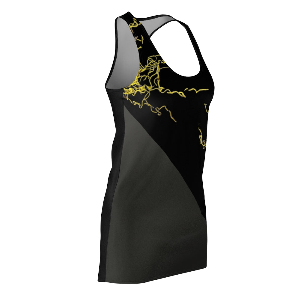 Gold Electric Lights Women's Cut & Sew Racerback Dress Black Dark Grey fading