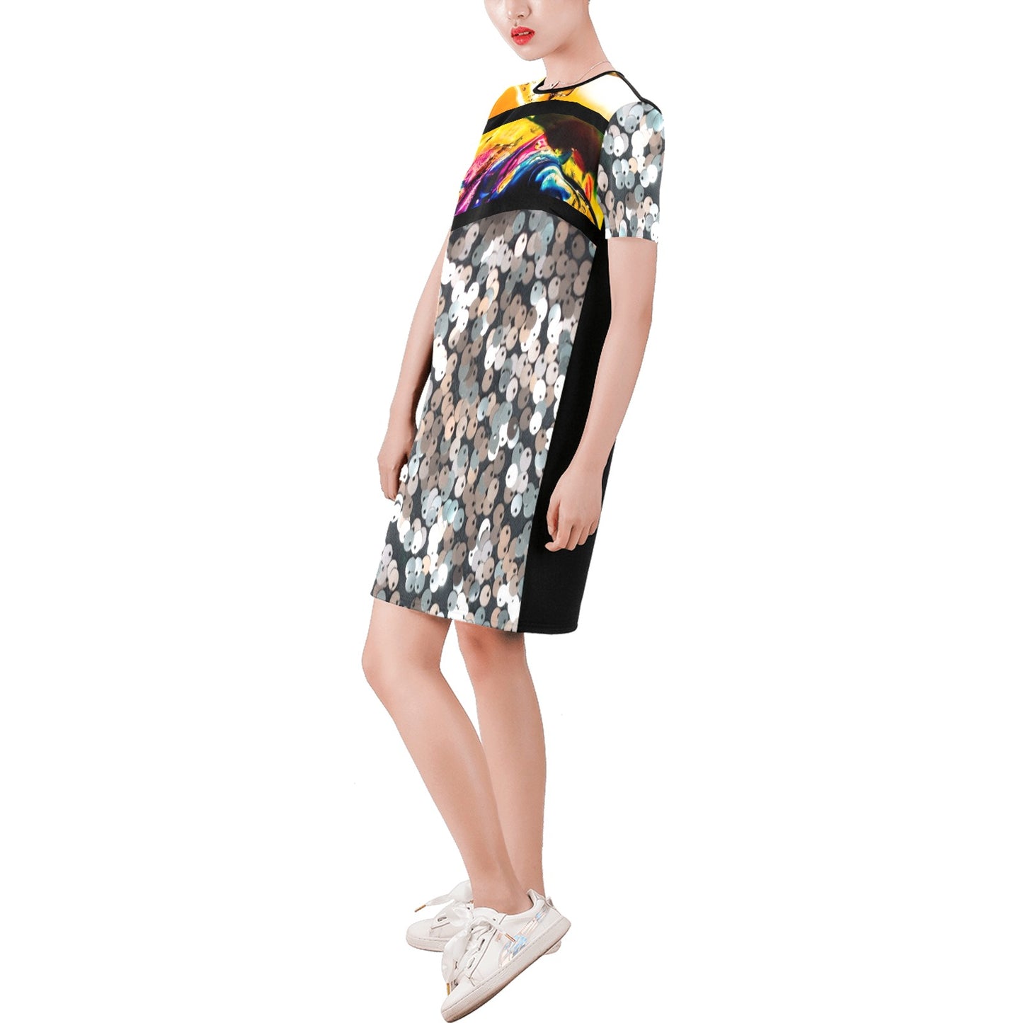 Fantasy  Printed Sequin  A-Line Dress