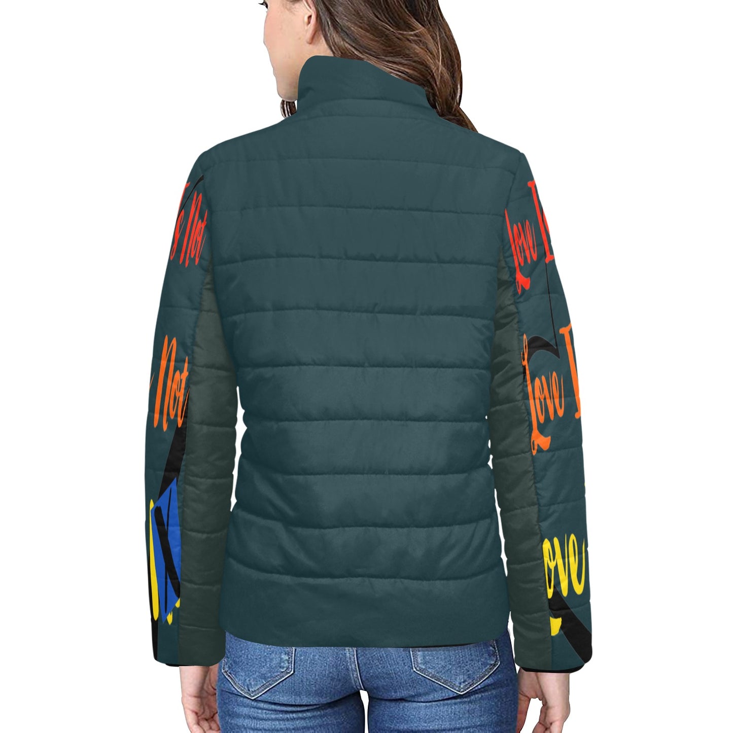 Human Rights Women's Padded Bomber Jacket (Solid Color Back)