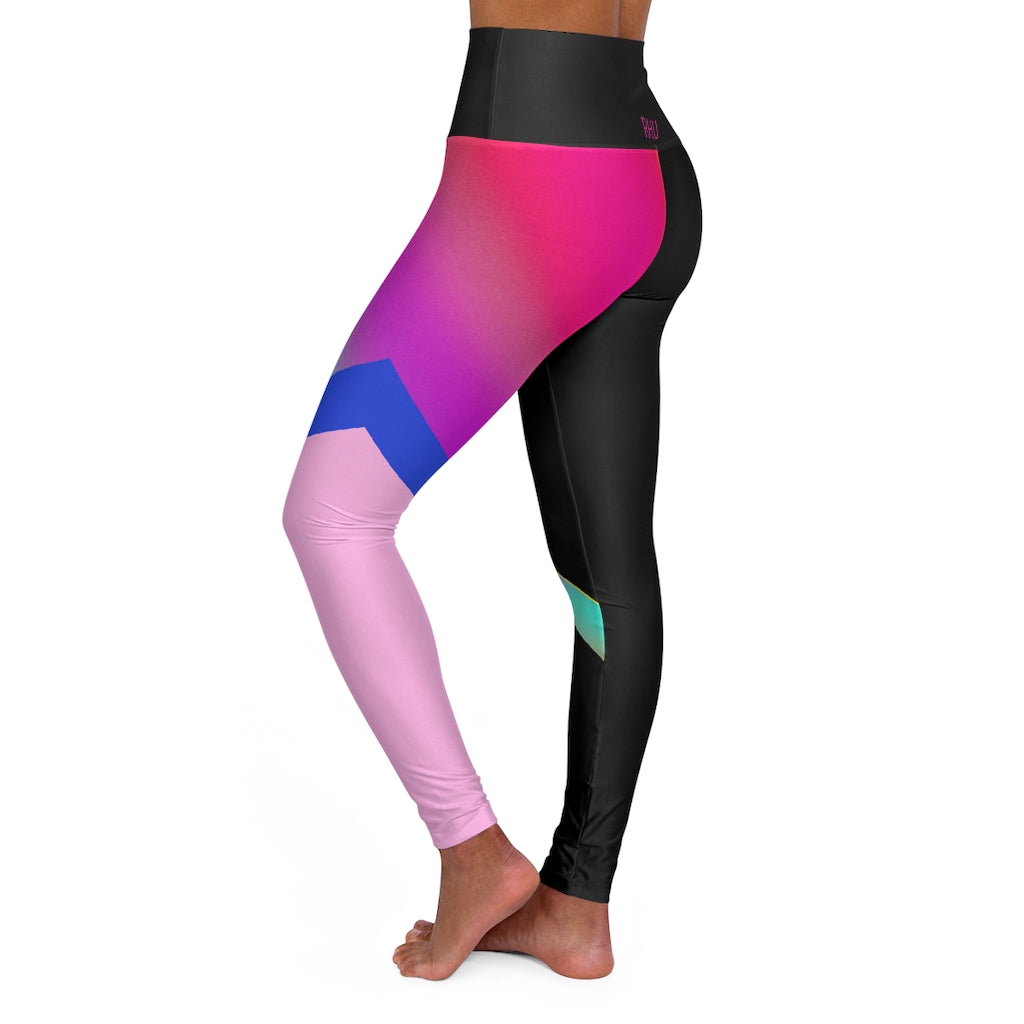 Multi Pink Blue High Waisted Yoga Leggings RHU Light Pink Black