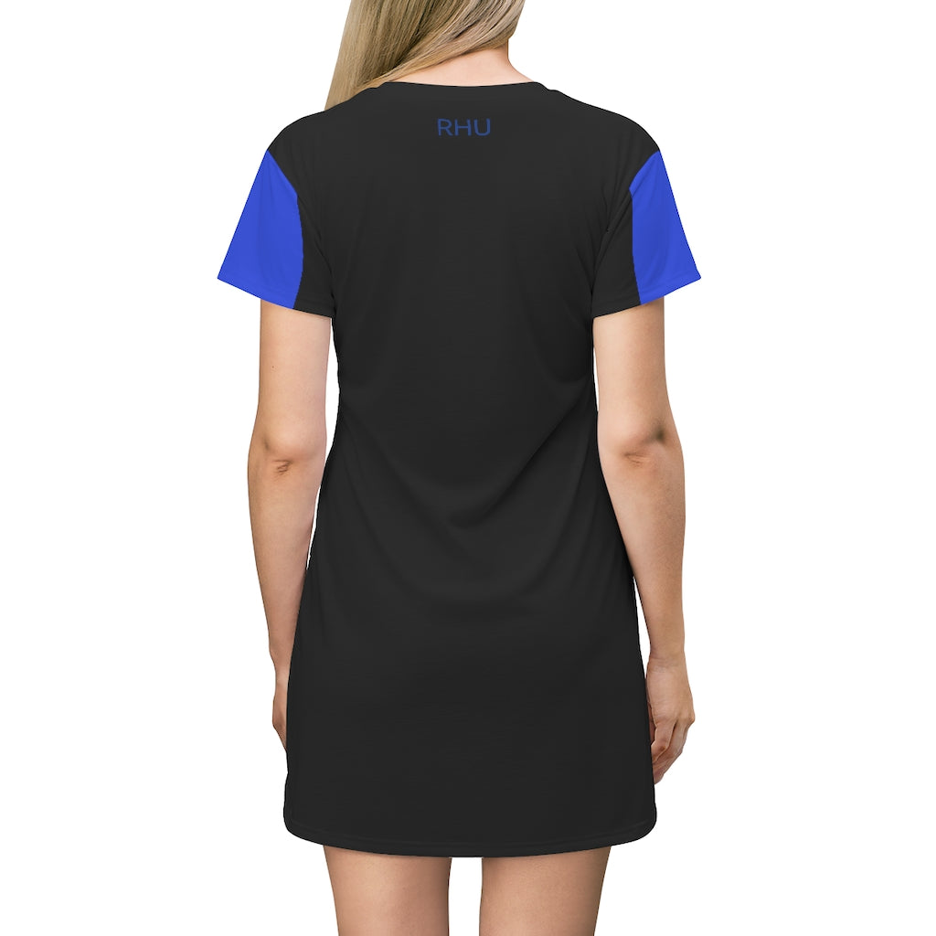 Human Rights LINFA T-Shirt Dress Black Blue Sleeves 2