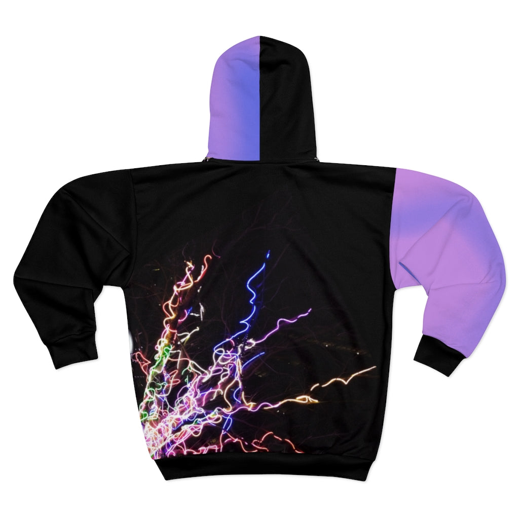 Electric Lights  Unisex Zip Hoodie Blue/Pink Fading Sleeve