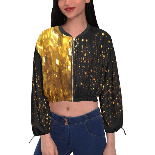 I'm Festive Gold Stars Black Chiffon Cropped Jacket