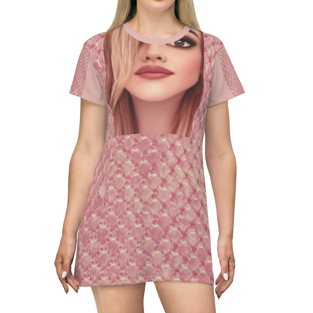 Cartoon T-Shirt Dress White Pale Pink