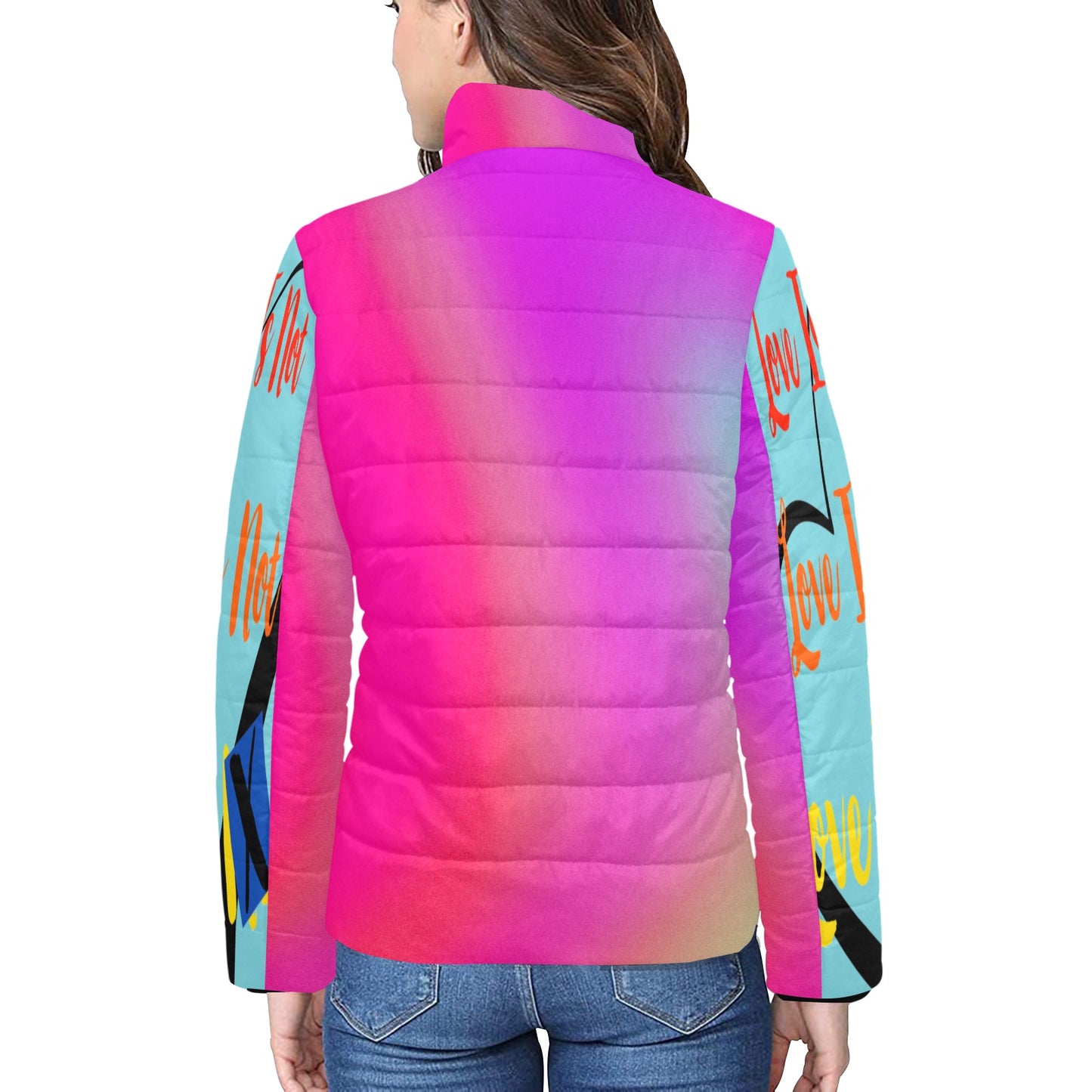 Human Rights Women's Padded Bomber Jacket (Pink Fading Back)