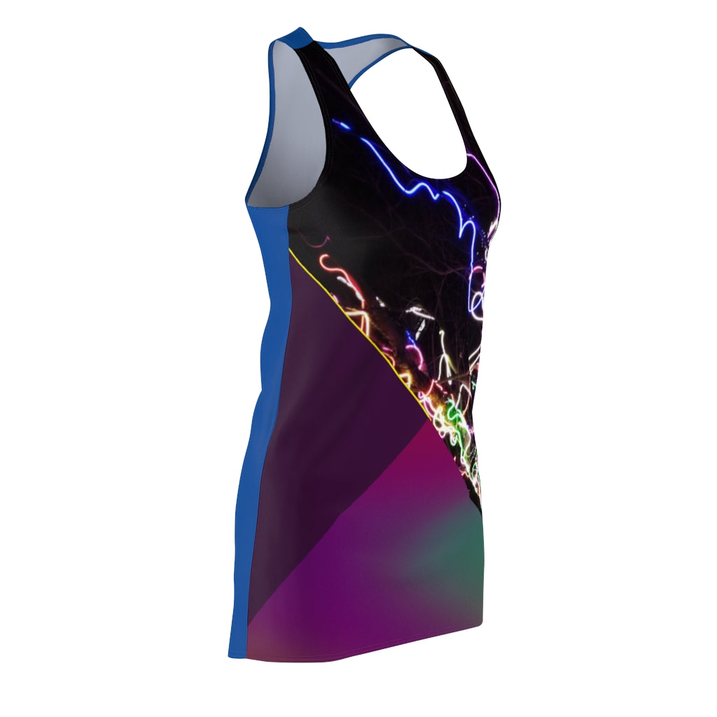 Electric Lights Women's Cut & Sew Racerback Dress Purple Green fading Blue Back