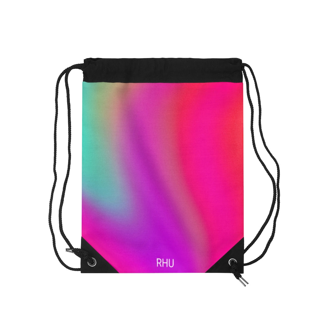 Human Rights LINFA Drawstring Bag White  Rainbow Purple Fading Back