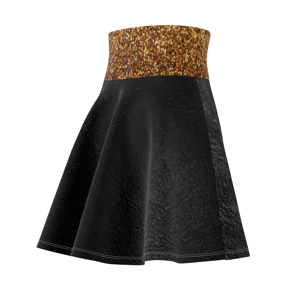 I'm Festive Women's Skater Skirt Black Leather Like Print