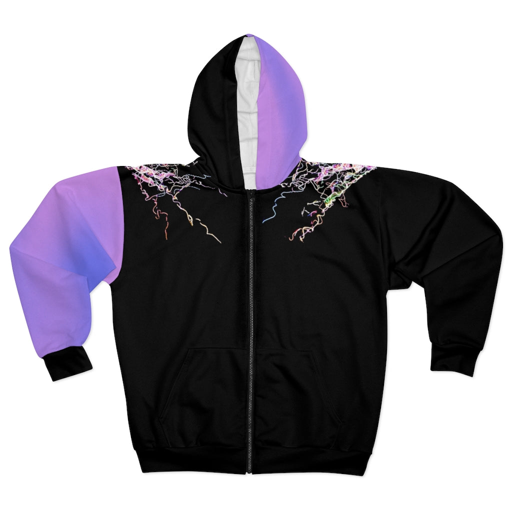 Electric Lights  Unisex Zip Hoodie Blue/Pink Fading Sleeve