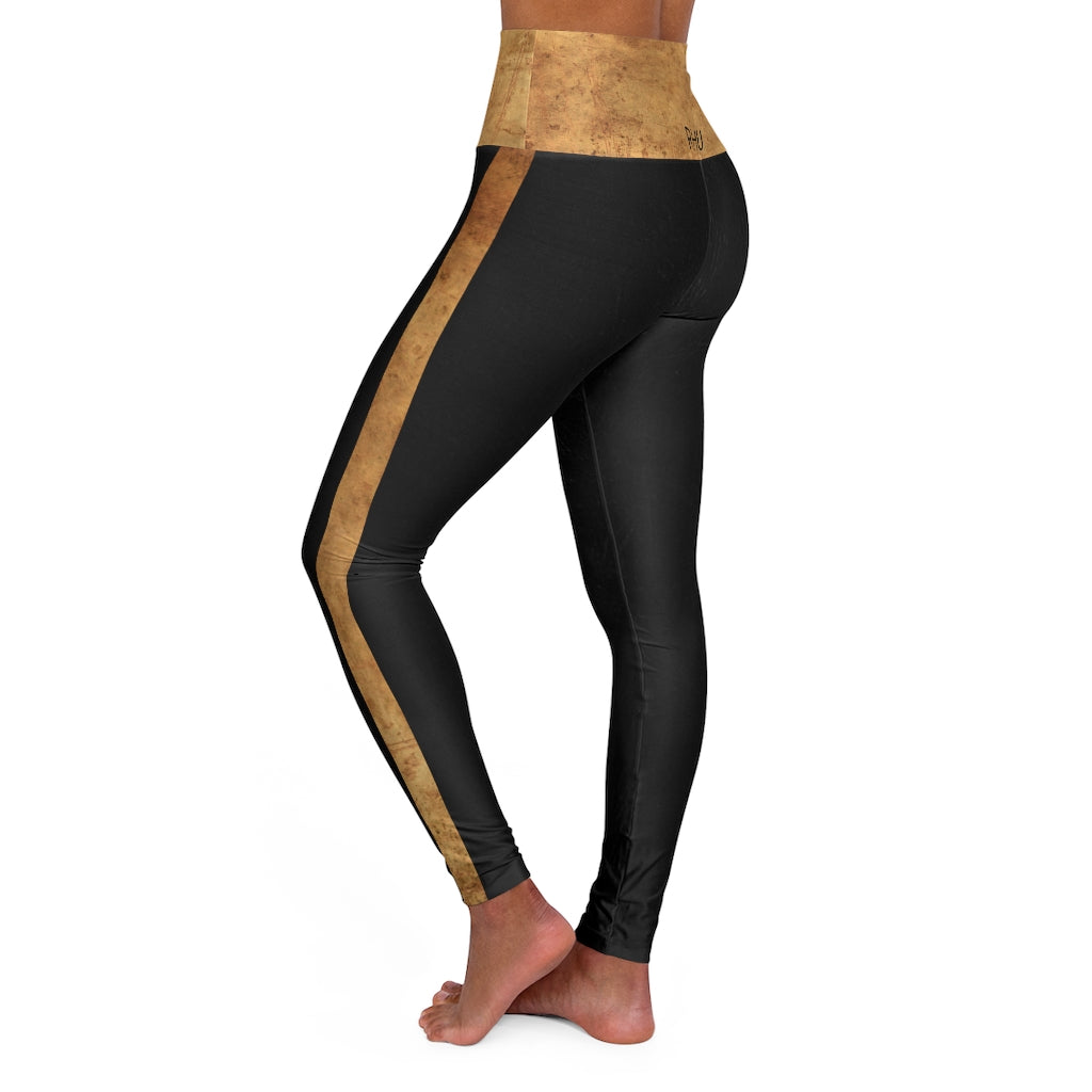 High Waisted Yoga Leggings Black Leather Print/Brown