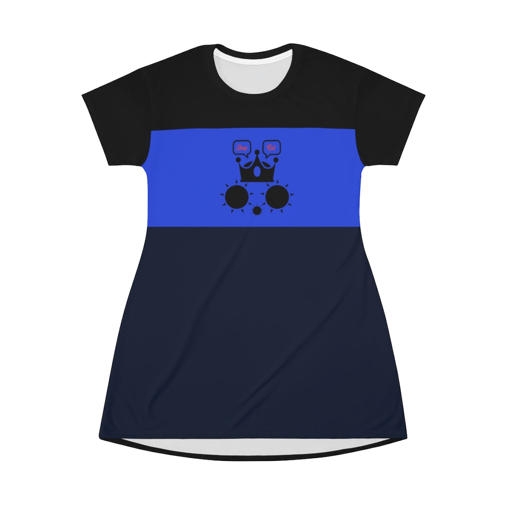 Cat Sleep Eat Blue Black T-shirt Dress