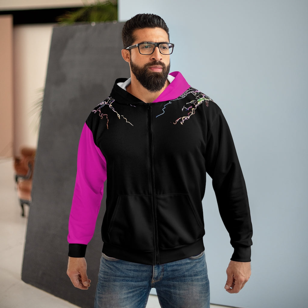 Electric Lights Unisex Zip Hoodie Dark Pink Sleeve