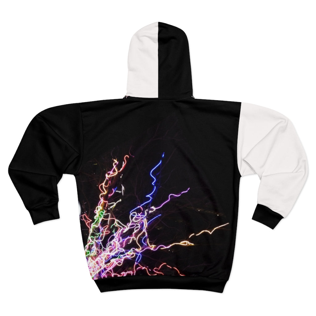 Electric Lights  Unisex Zip Hoodie White Sleeve