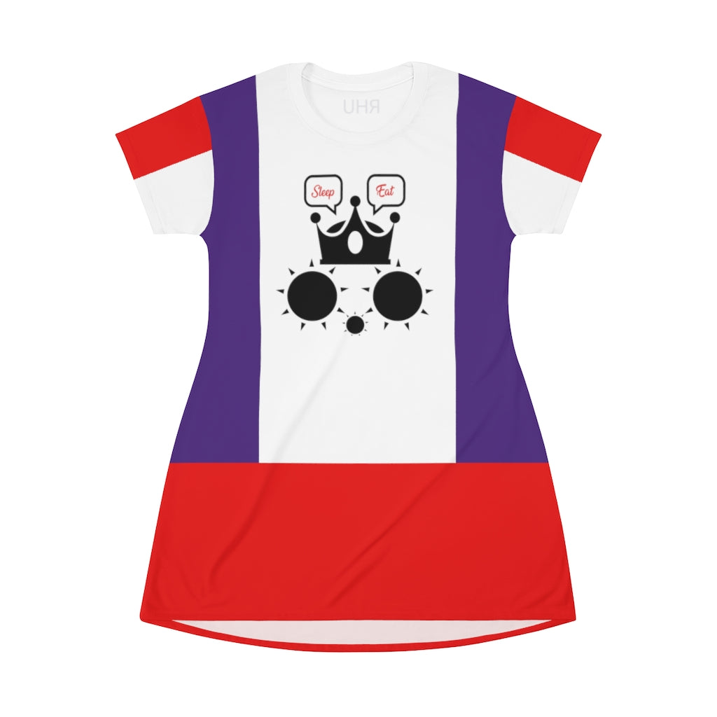 Cat Eat Sleep T-Shirt Dress White Red Purple Red Sleeves