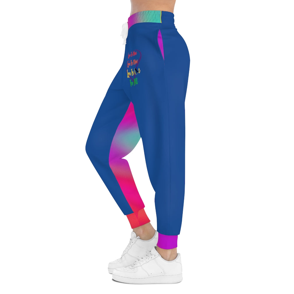 Human Rights LINFA Multi Pink Blue Purple Unisex Athletic Joggers (AOP) Blue