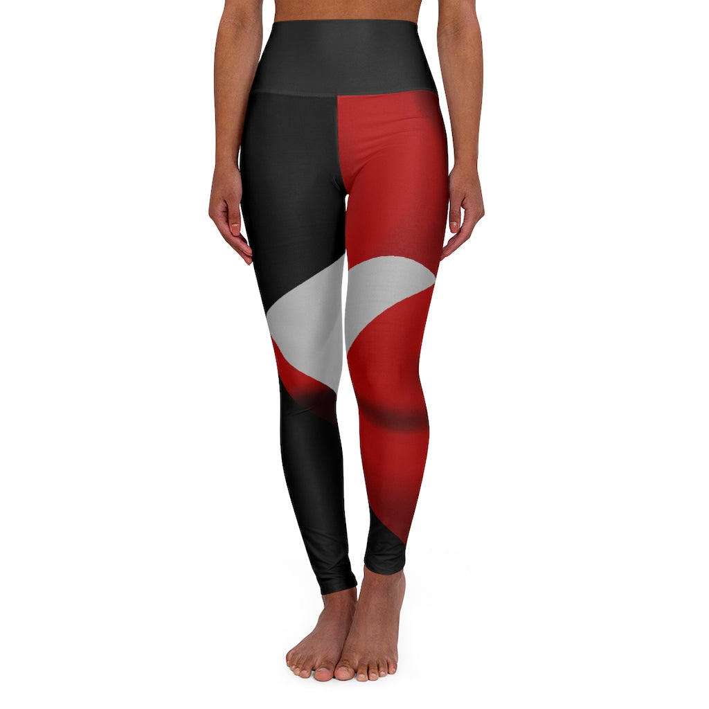 High Waisted Yoga Leggings Fading Red Black Light Grey RHU