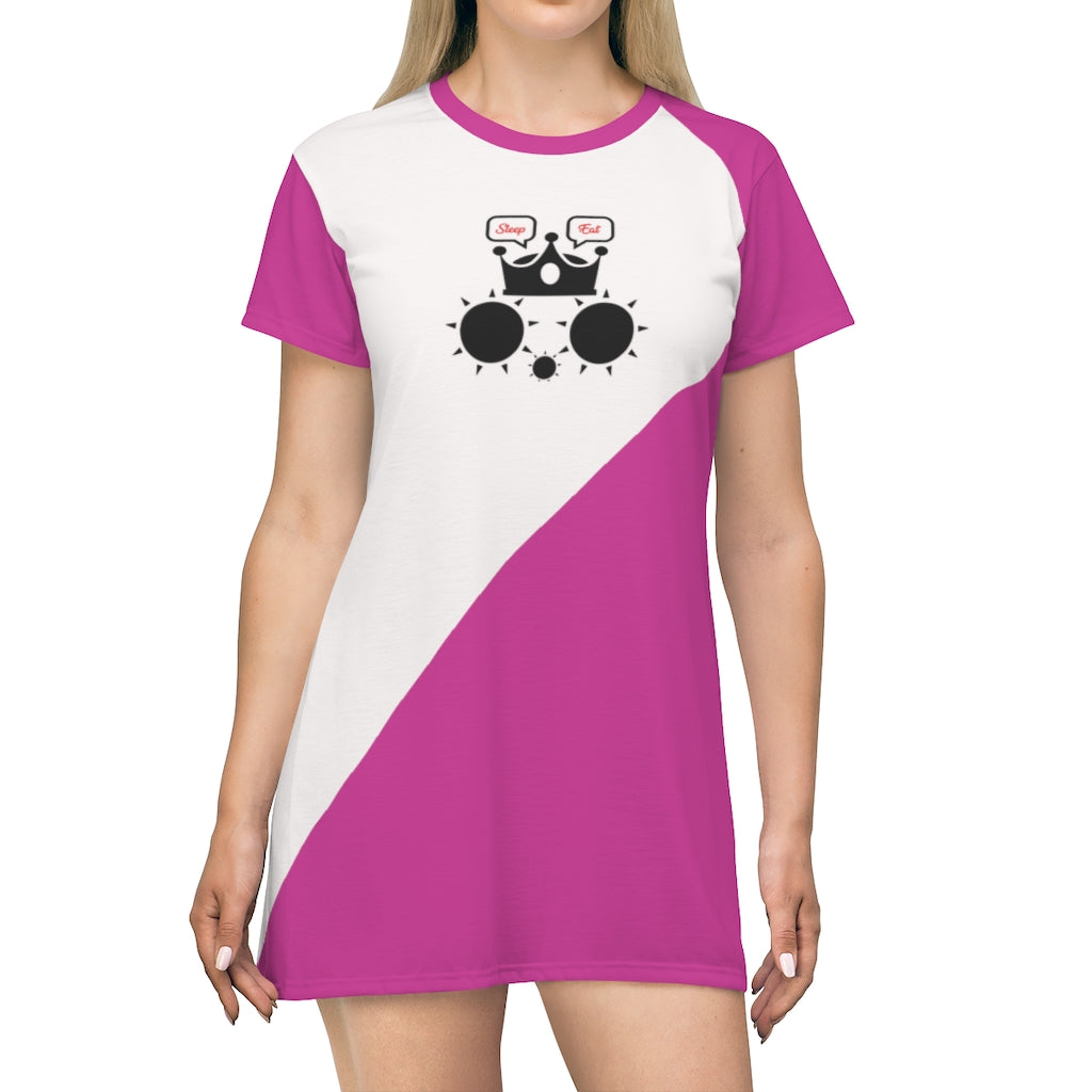 Cat Sleep Eat Light Pale Pink Fucsia Side T-shirt Dress