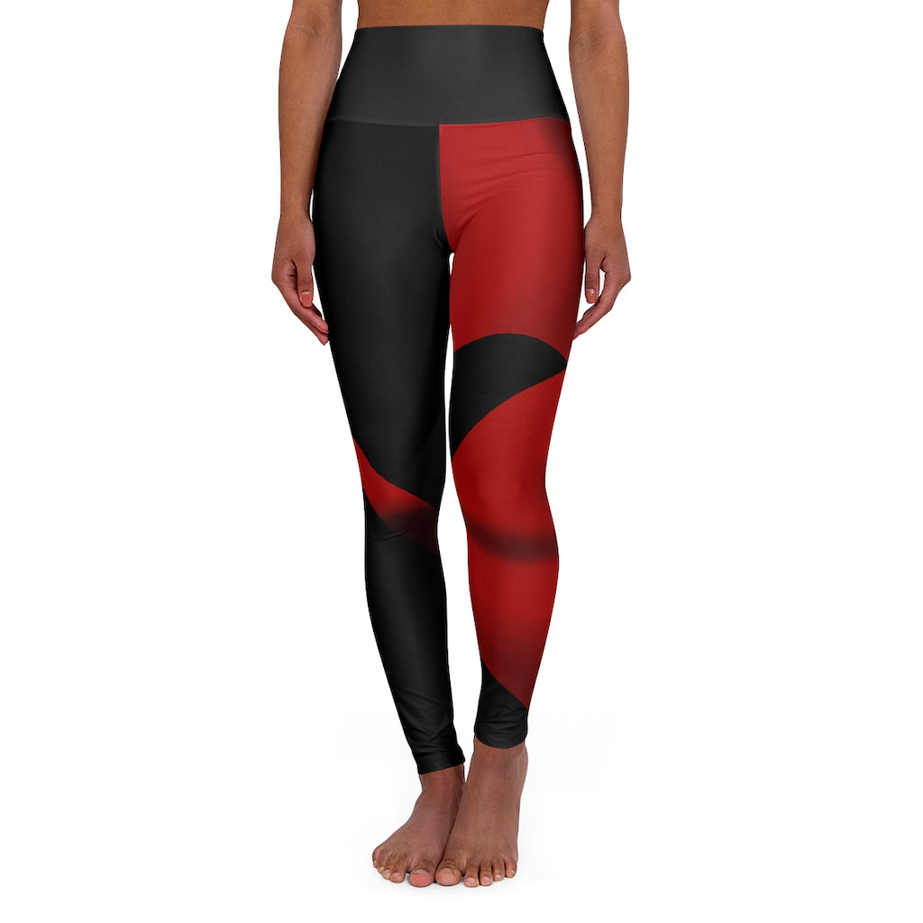 High Waisted Yoga Leggings Fading Red Black/Black RHU