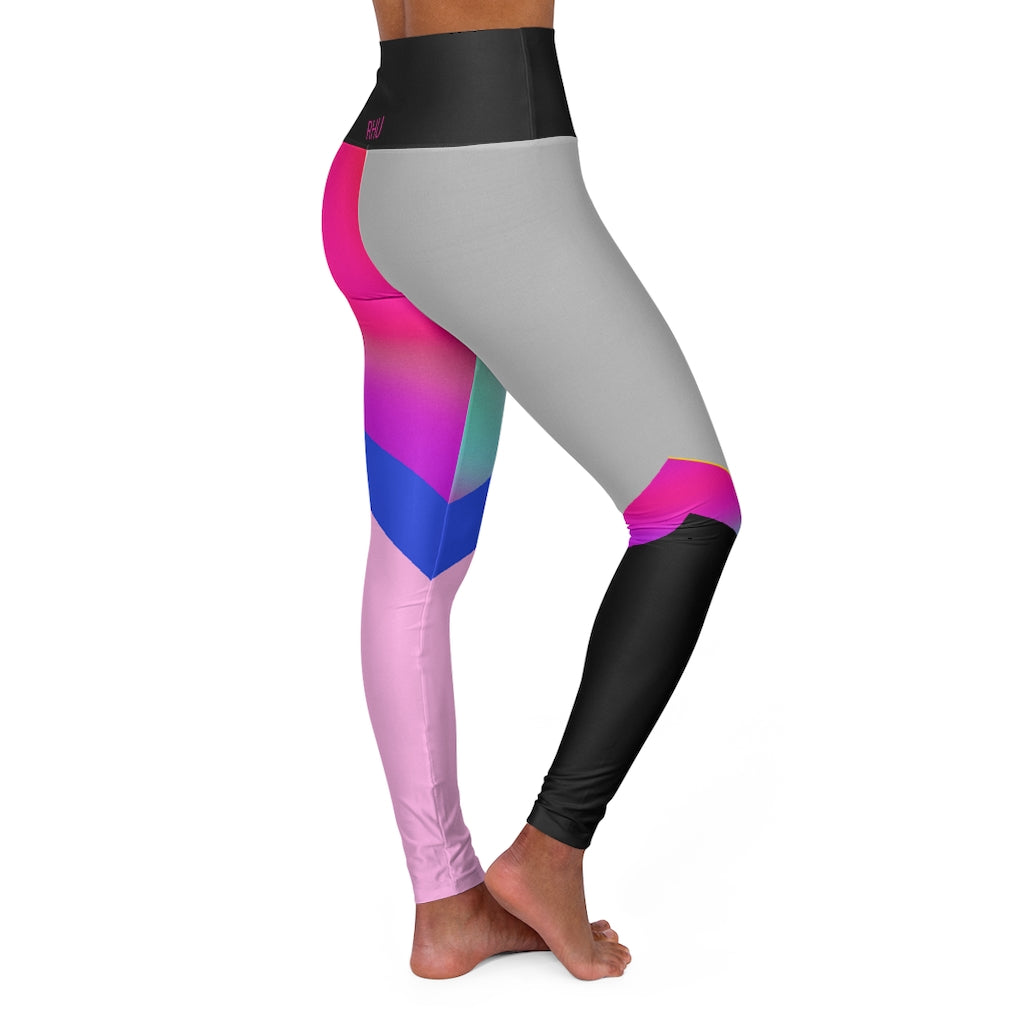 Multi Pink Blue High Waisted Yoga Leggings RHU Light Pink Grey