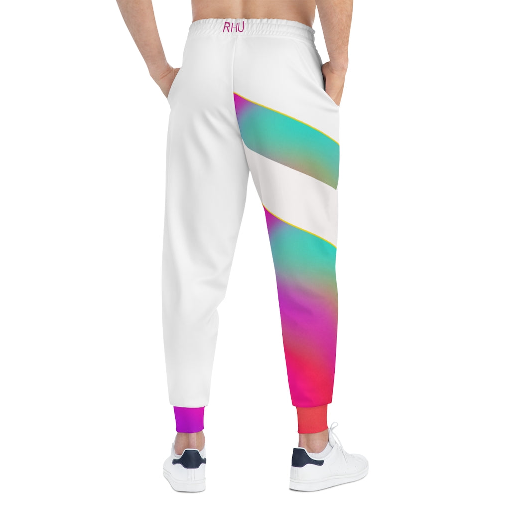 Human Rights LINFA Multi Pink Blue Purple Unisex Athletic Joggers (AOP) White