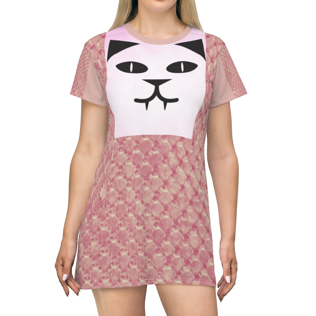 KittyKat T-Shirt Dress White Pale Pink