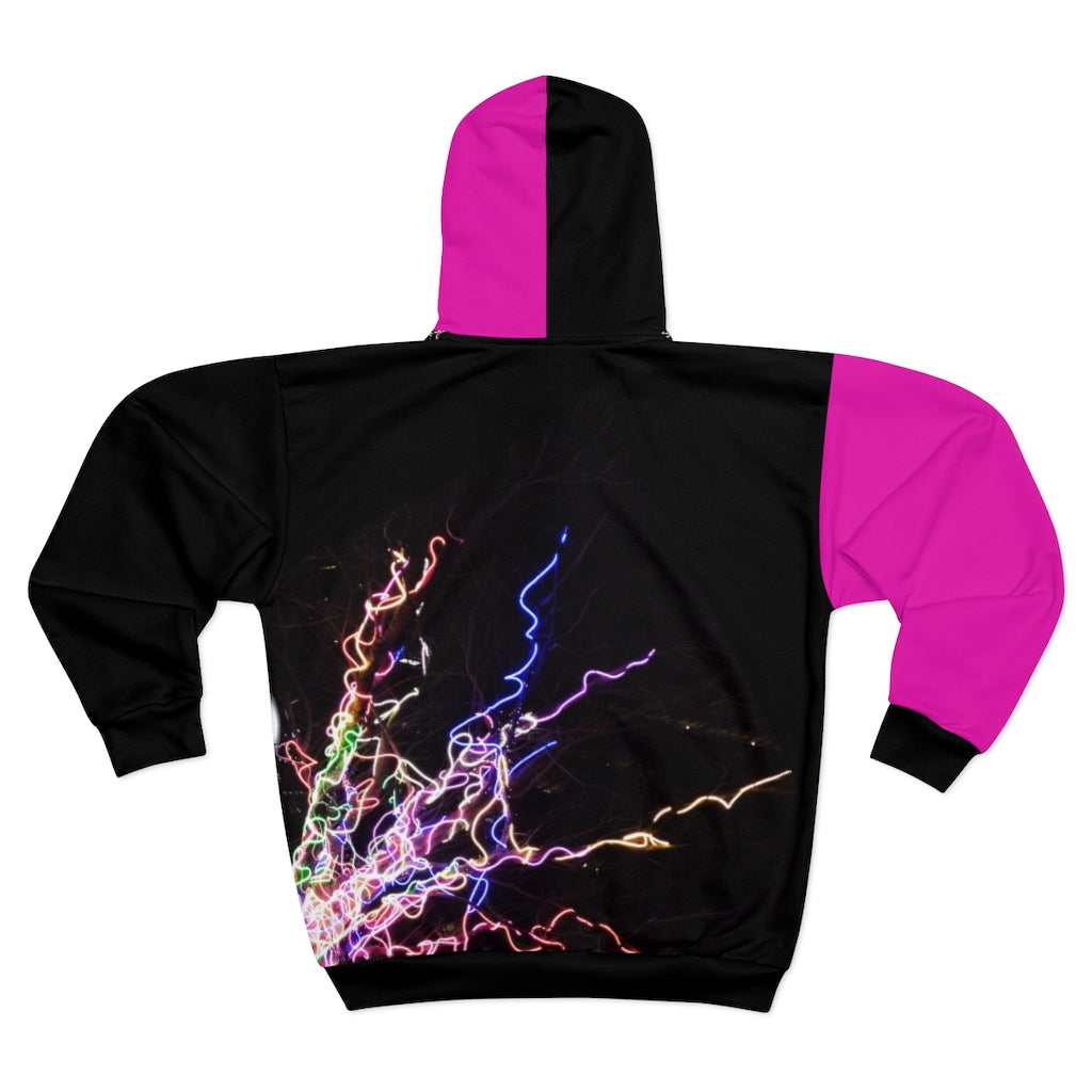 Electric Lights Unisex Zip Hoodie Dark Pink Sleeve