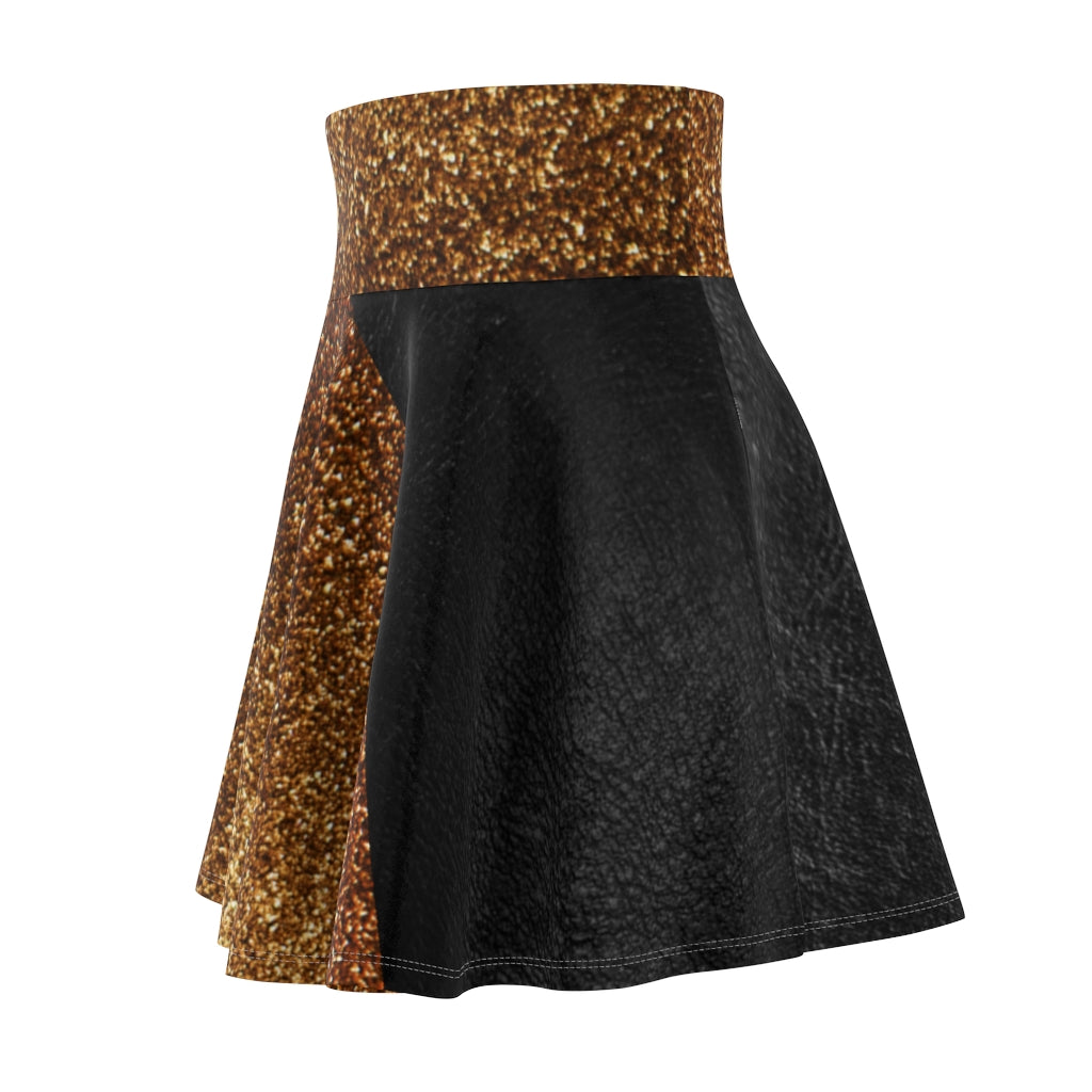 I'm Festive Women's Skater Skirt Black Leather Like Print 2