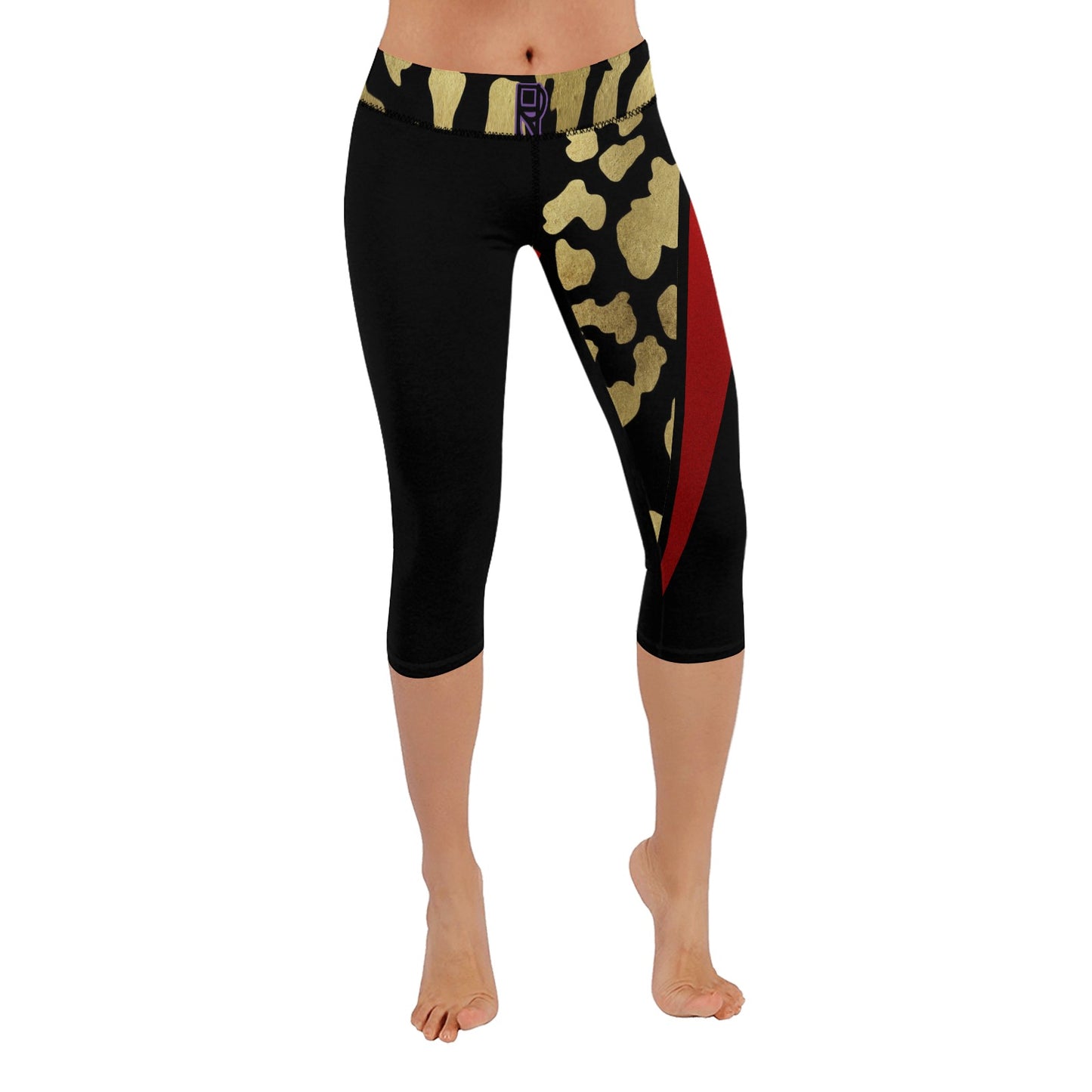 Leopard black red cropped leggings