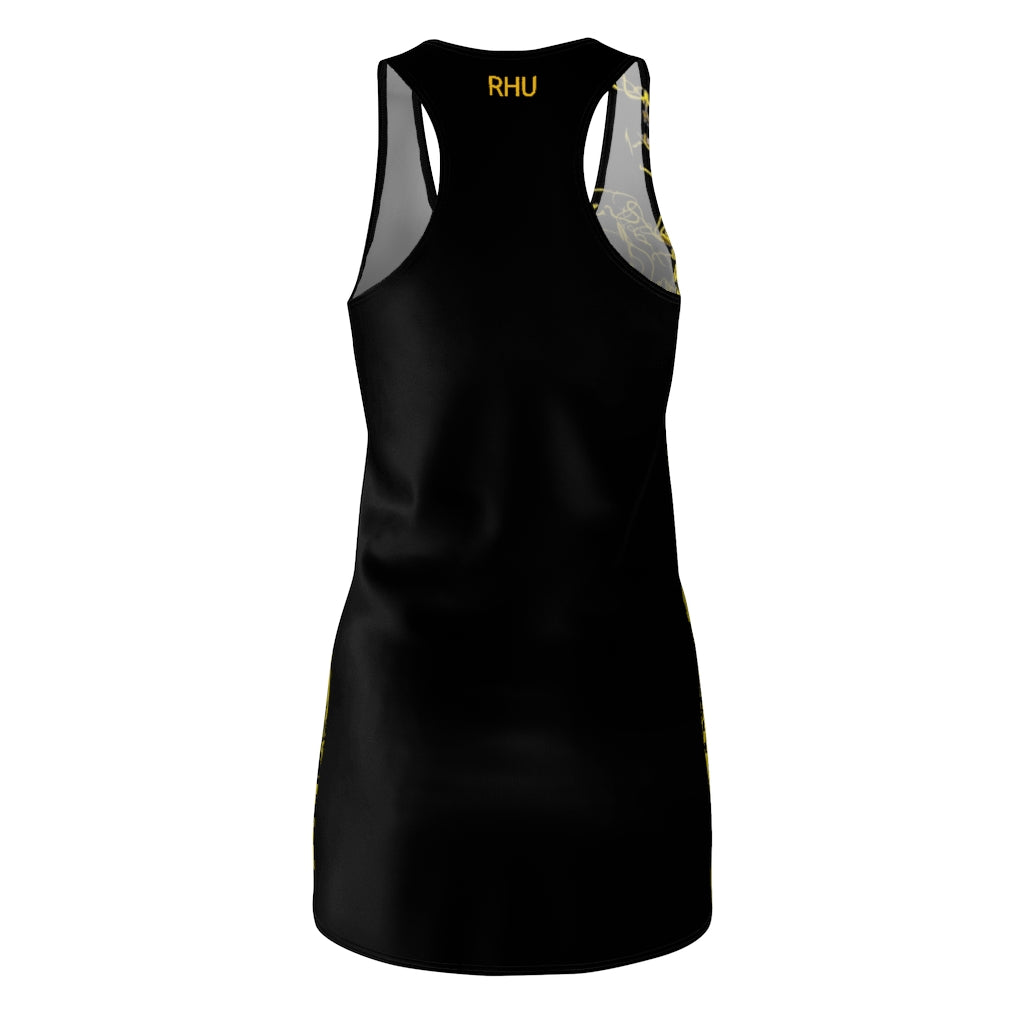 Gold Electric Lights Women's Cut & Sew Racerback Dress Black Yellow Duo Tone