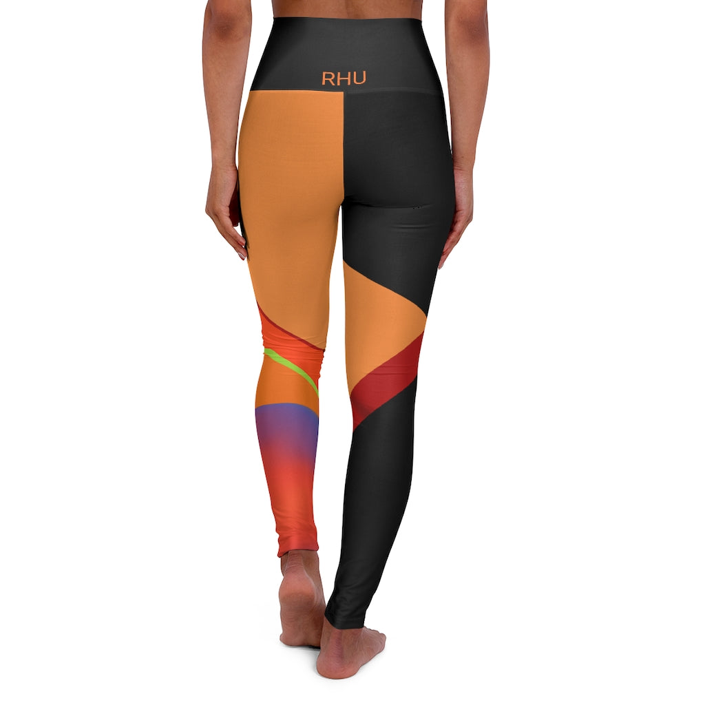 High Waisted Yoga Leggings Fading Ghost Orange Black RHU