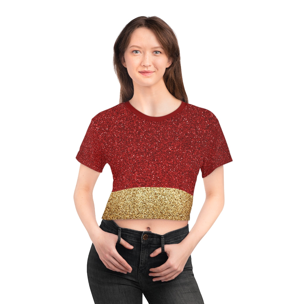 I'm Festive AOP Crop Tee Red Gold Bi