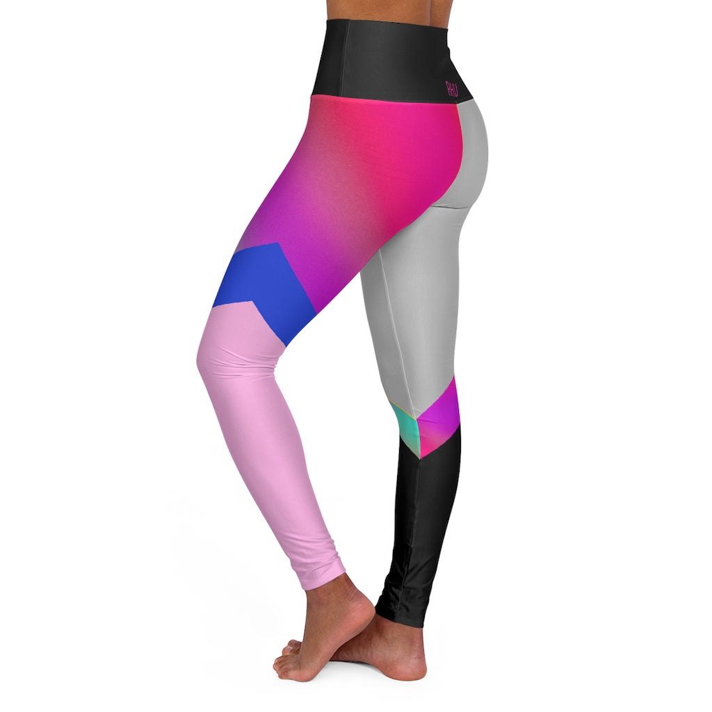 Multi Pink Blue High Waisted Yoga Leggings RHU Light Pink Grey