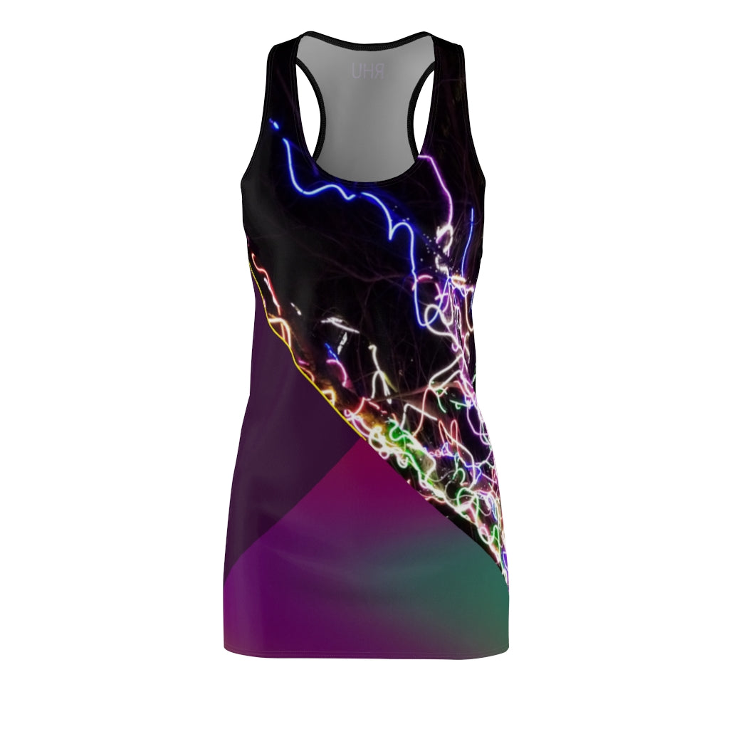 Electric Lights Women's Cut & Sew Racerback Dress Purple Green fading Black Back