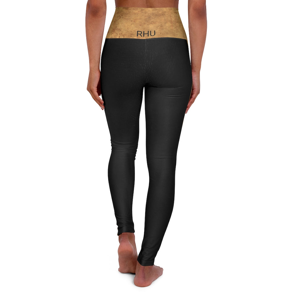 High Waisted Yoga Leggings Black Leather Print/Brown