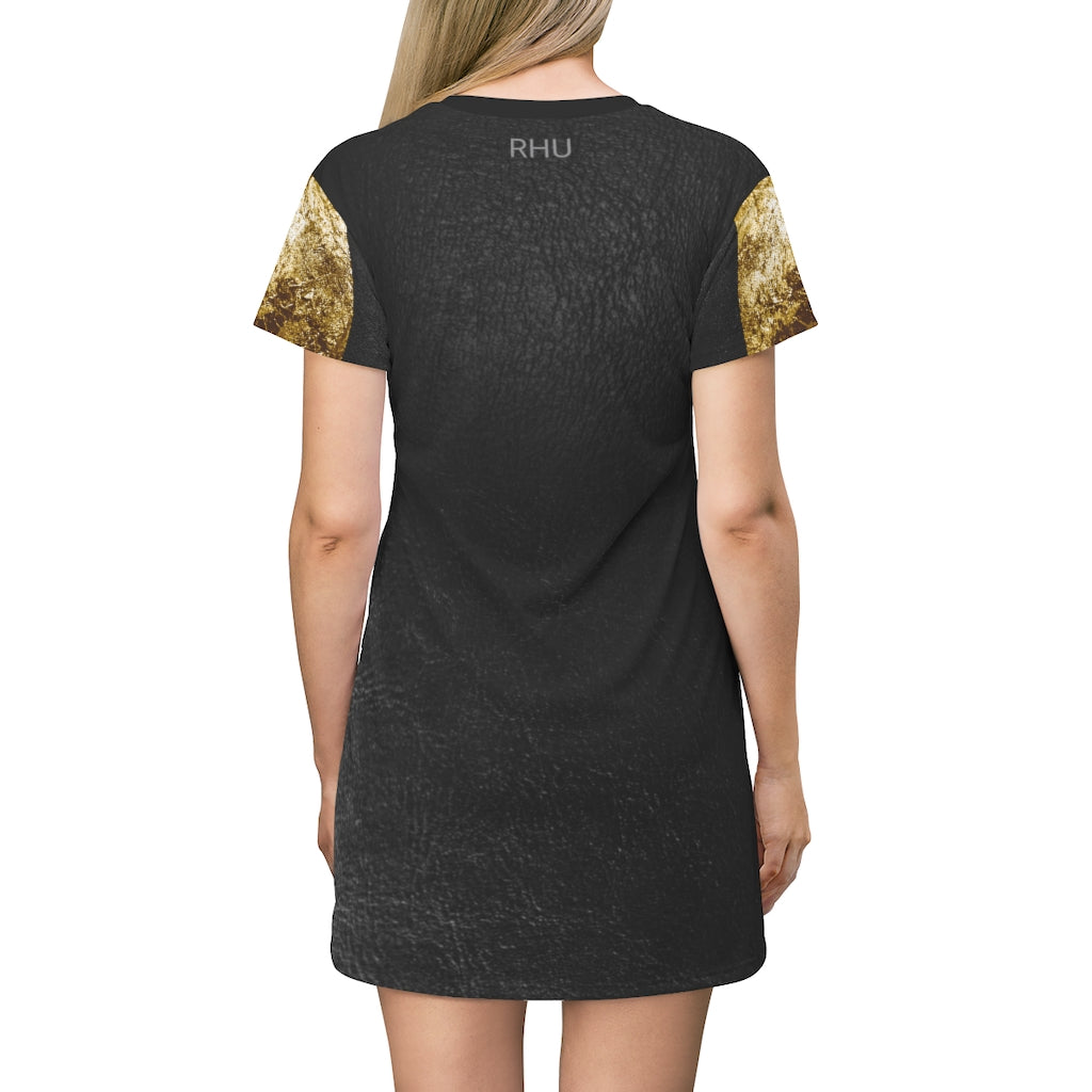 I'm Festive Dress Gold Black Leather Print