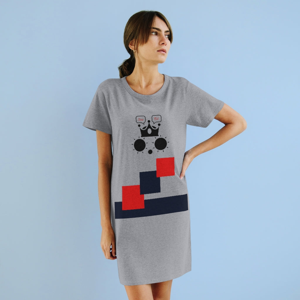 Organic T-Shirt Dress Cat Sleep Eat Squares