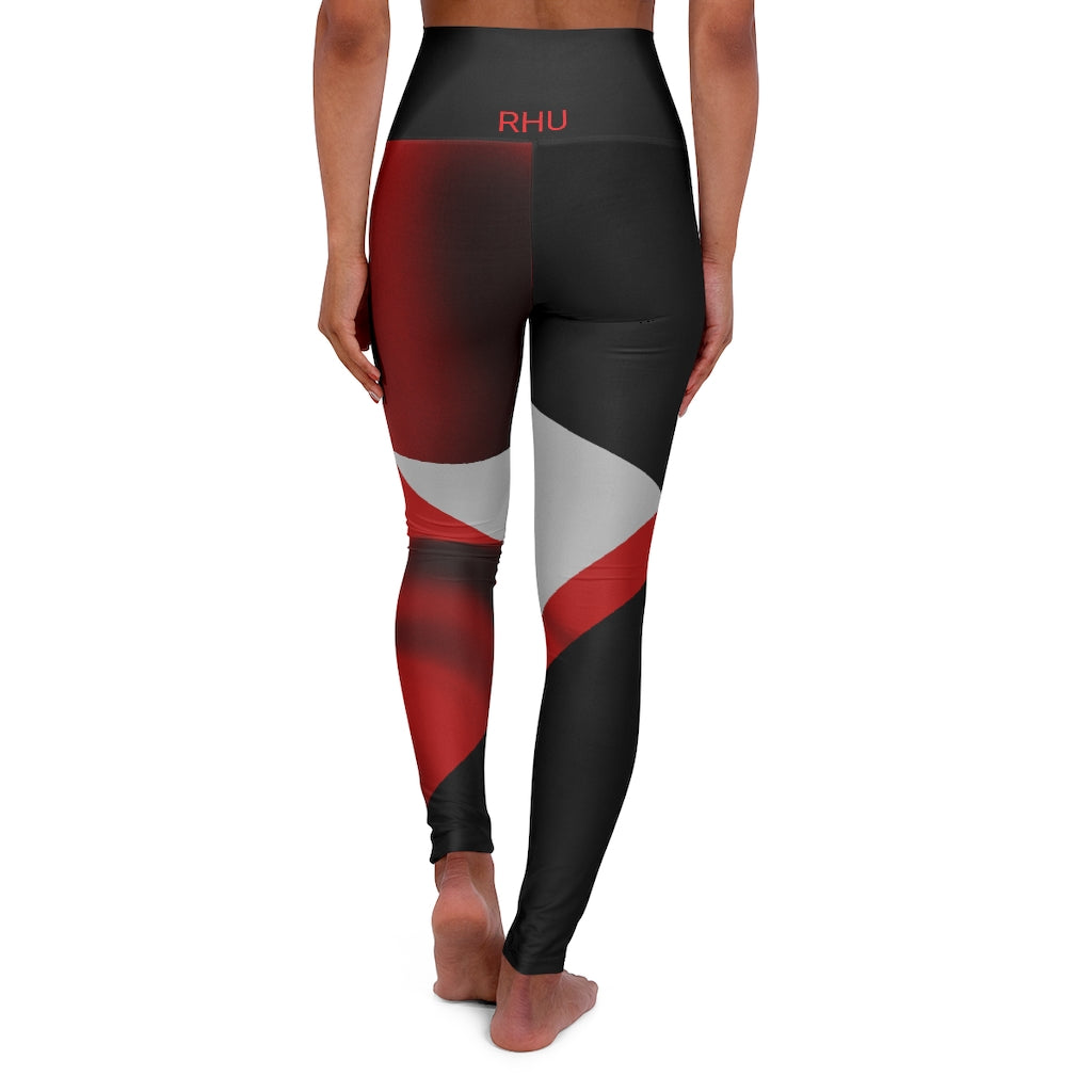 High Waisted Yoga Leggings Fading Red Black Light Grey RHU