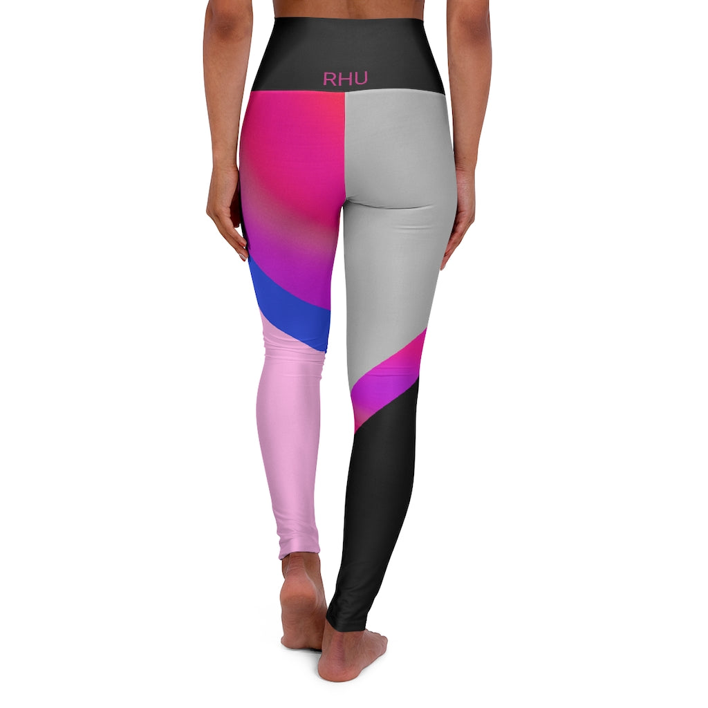 Multi Pink Blue High Waisted Yoga Leggings RHU Light Pink Grey