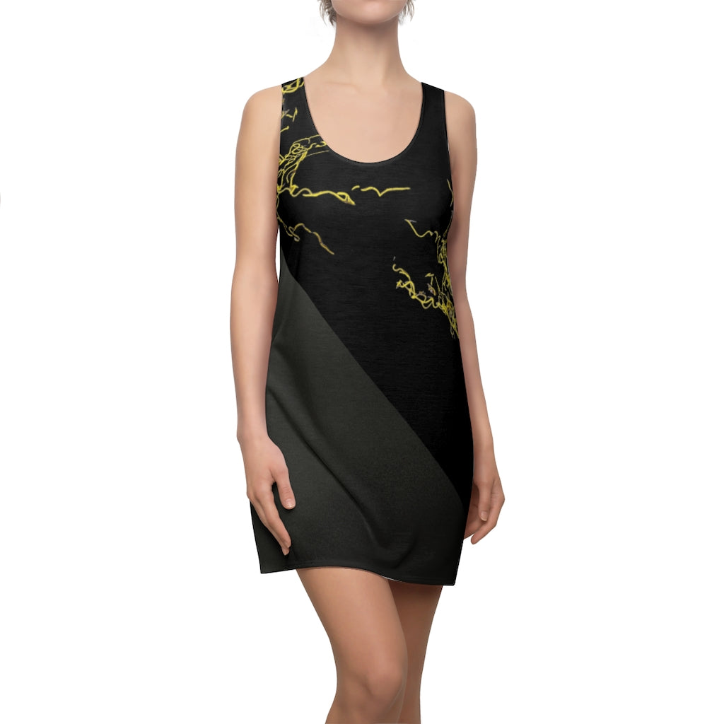 Gold Electric Lights Women's Cut & Sew Racerback Dress Black Dark Grey fading