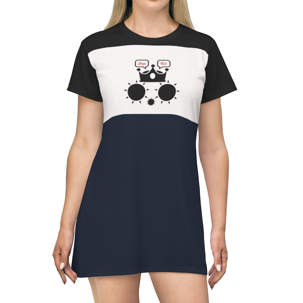 Cat Sleep Eat Light Pale Pink Black T-shirt Dress